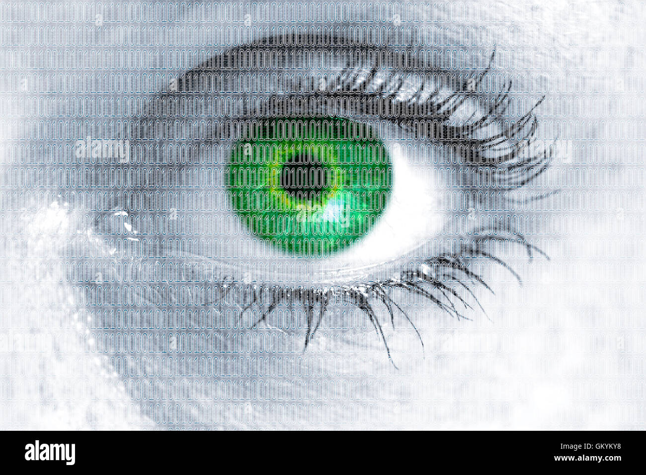 Matrix-Auge schaut Betrachter Konzept. Stockfoto