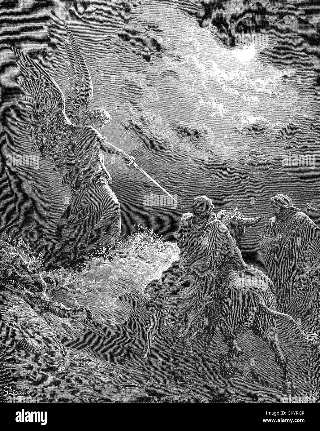 Gravur des Engels erscheinen zu Bileam von Gustave Doré Stockfoto