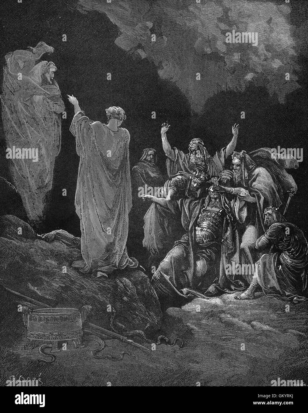 Gravur von Saul und die Hexe von Endor von Gustave Doré Stockfoto