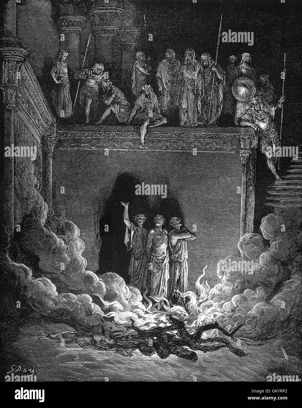 Gravieren von Shadrach Meshach und Abed-Nego in den feurigen Ofen von Gustave Doré Stockfoto