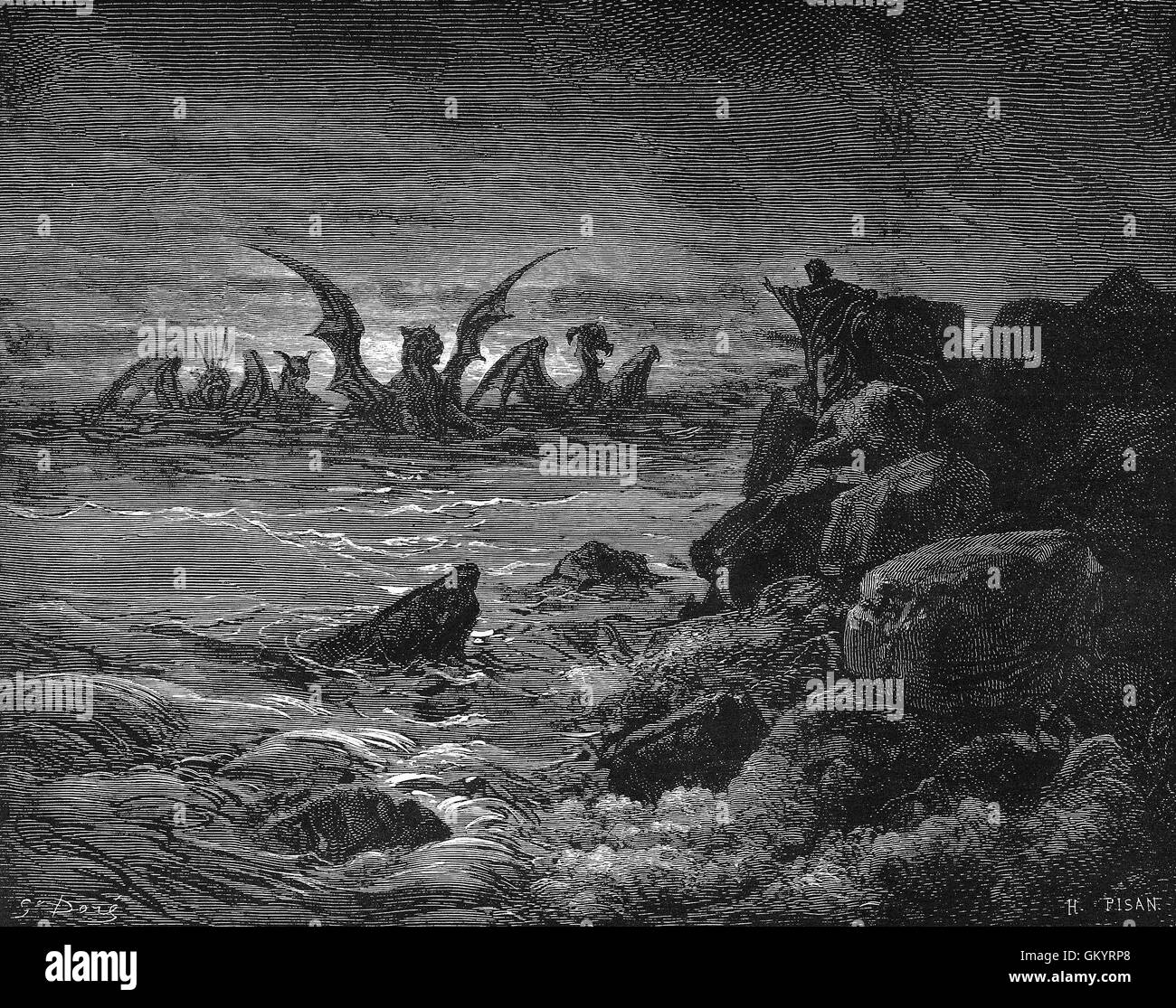 Gravur der Vision der vier Tiere von Gustave Doré Stockfoto