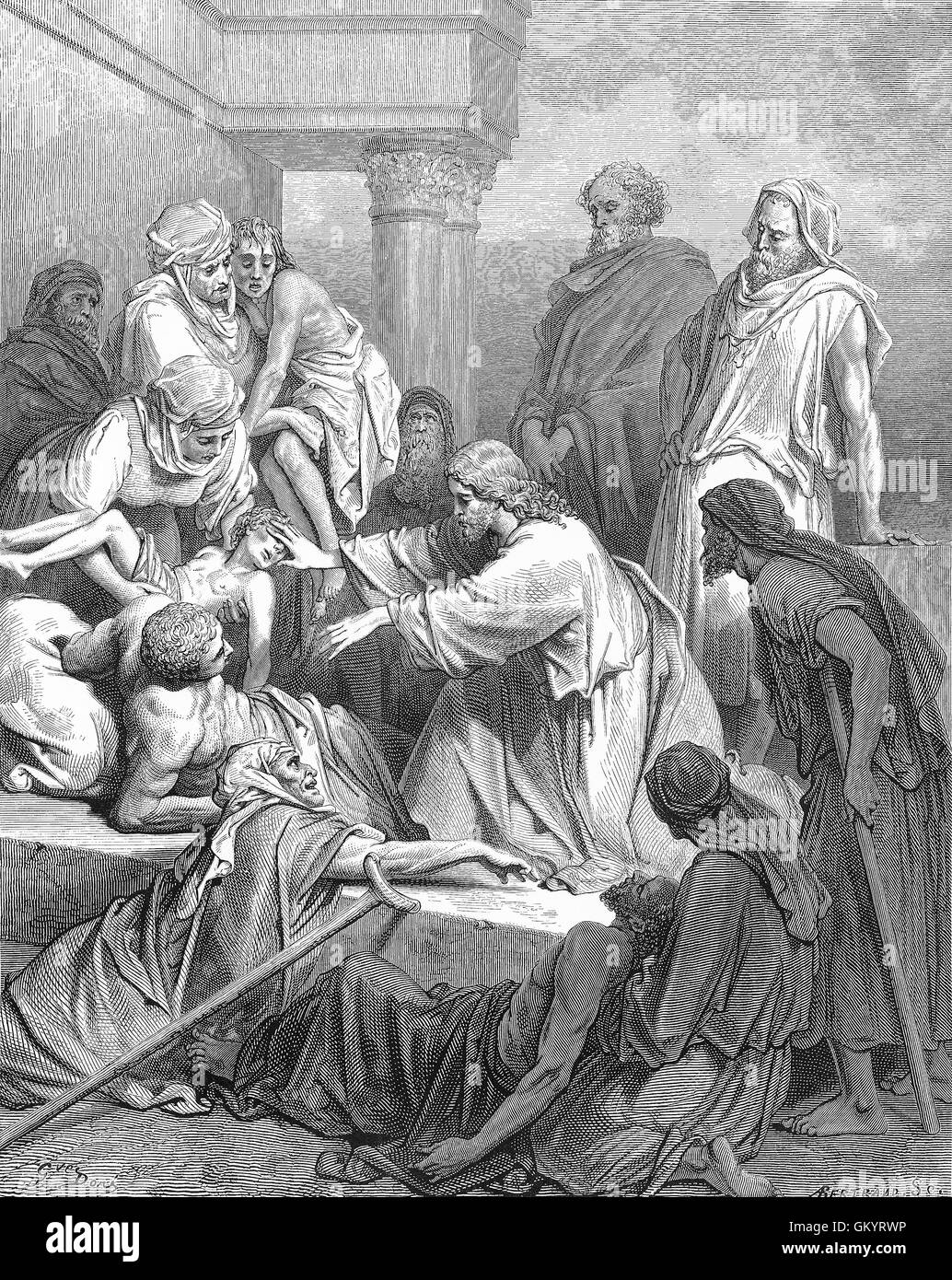 Gravur von Jesus, die Heilung der Kranken von Gustave Doré Stockfoto