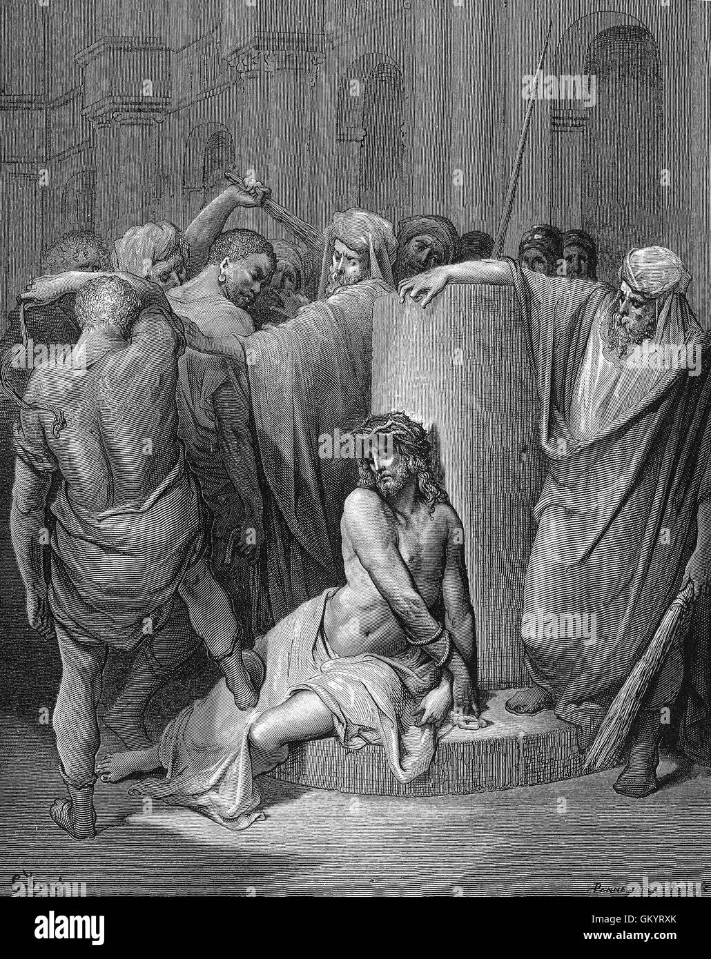 Gravur von Jesus gegeißelt von Gustave Doré Stockfoto