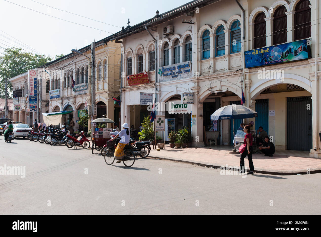 Gebäude der Kolonialzeit um Zentralmarkt, Siem Reap Stockfoto