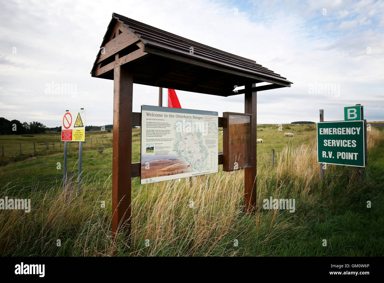 Eine Information der Öffentlichkeit-Karte, die im Bereich der Dreharbeiten Palette von Otterburn Trainingslager in Northumberland, wo ein Soldat gestorben ist sehen, während die Teilnahme in einer Nacht-Leben-schießen-Übung. Stockfoto