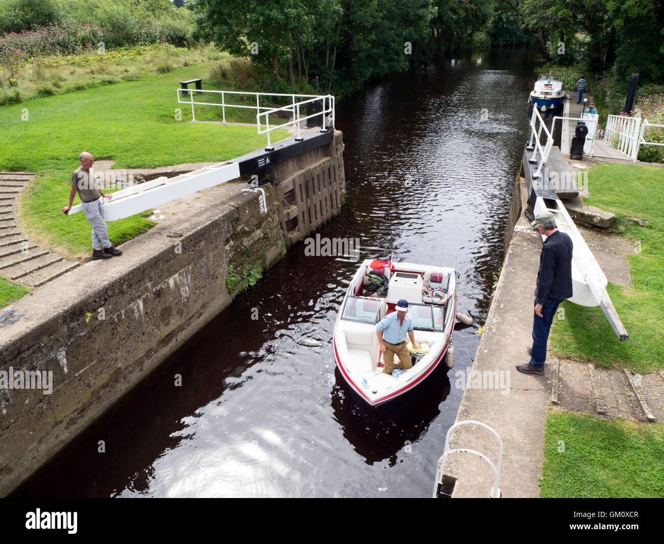 Boot, Eingabe Milby Sperre für die Flussschifffahrt Ure bei Boroughbridge North Yorkshire England Stockfoto