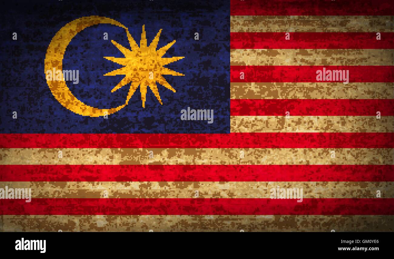 Malaysia kennzeichnet mit schmutzigen Papierstruktur. Vektor Stock Vektor