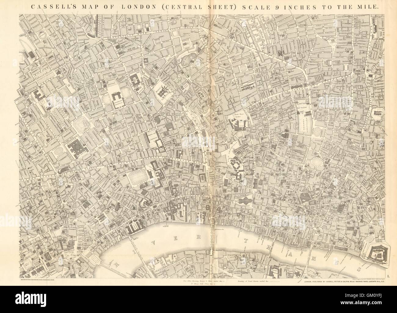 CASSELLS LONDON Central. Bloomsbury Covent Garden City Holborn. WELLER, 1863-Karte Stockfoto