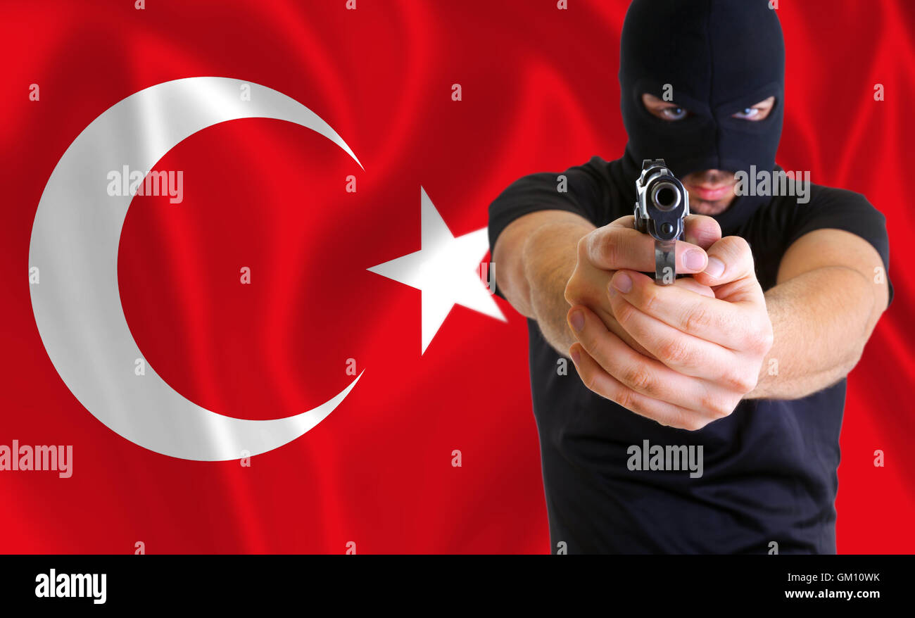 Konzept der Putsch in der Türkei. Maskierten bewaffneten Mann. Stockfoto