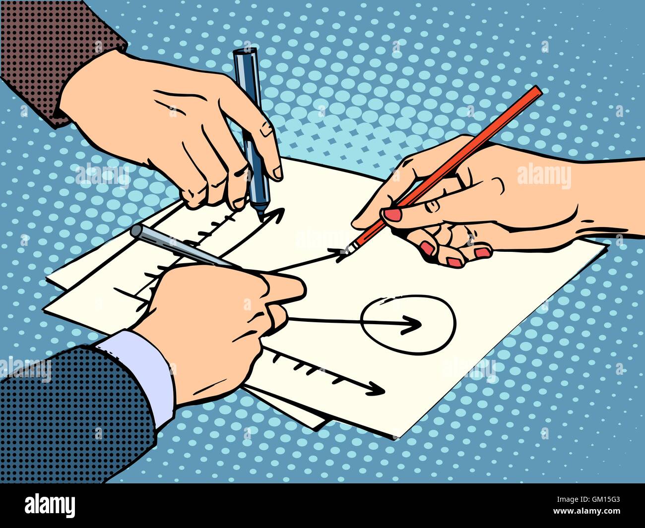 Workshop Business Hände Chart-Erfolg Stock Vektor