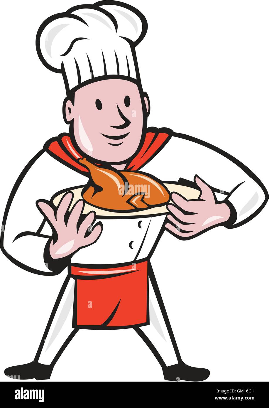 Chef Koch Braten Huhn Gericht Cartoon Stock Vektor