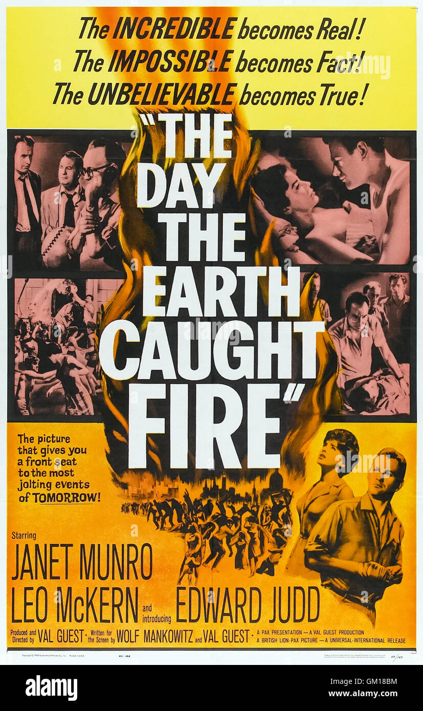 Der Tag der Earth Caught Fire (1961) Regie: Val Guest und starring Edward Judd, Janet Munro und Leo McKern. Die Erde ist seine Achse abgeschlagen und Dinge beginnen zu heiß werden. Siehe Beschreibung für mehr Informationen. Stockfoto