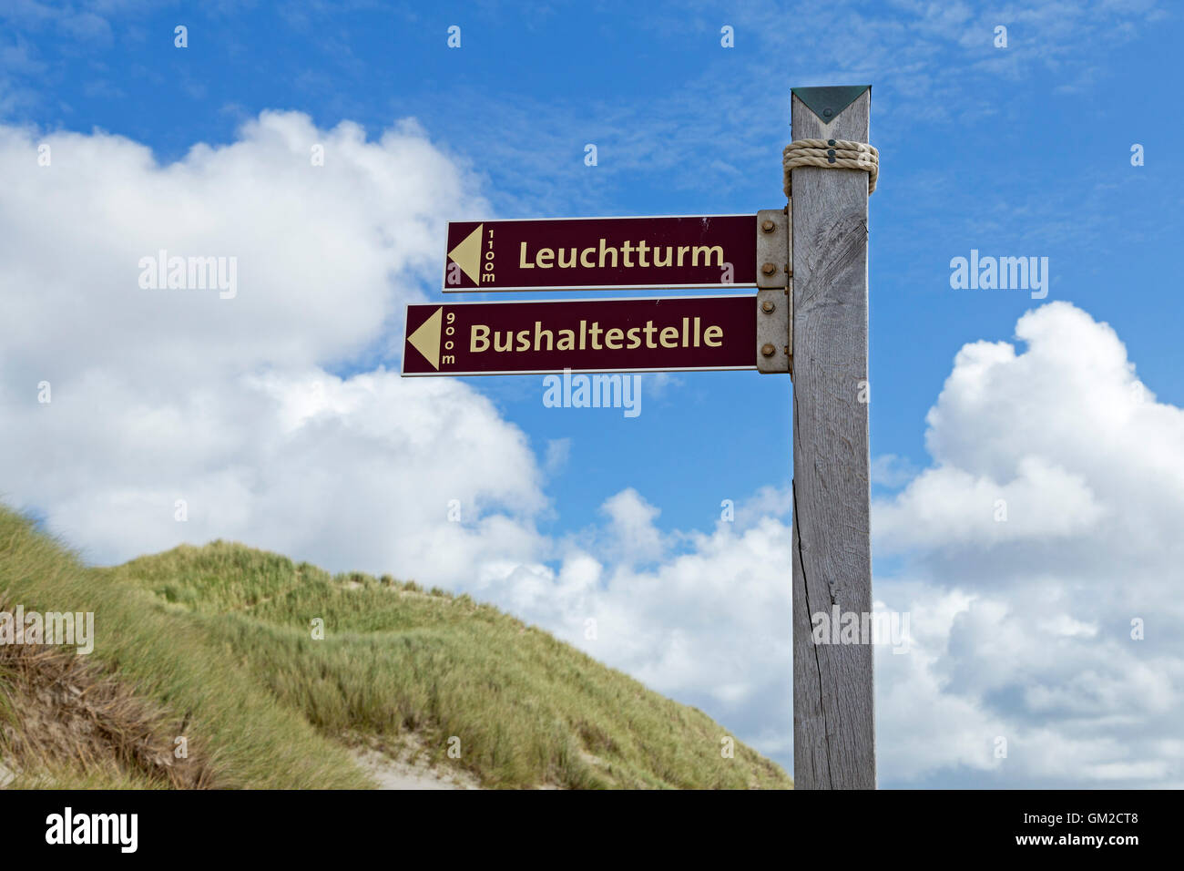 Wegweiser, Kniepsands Strand, Insel Amrum, Nordfriesland, Schleswig-Holstein, Deutschland Stockfoto