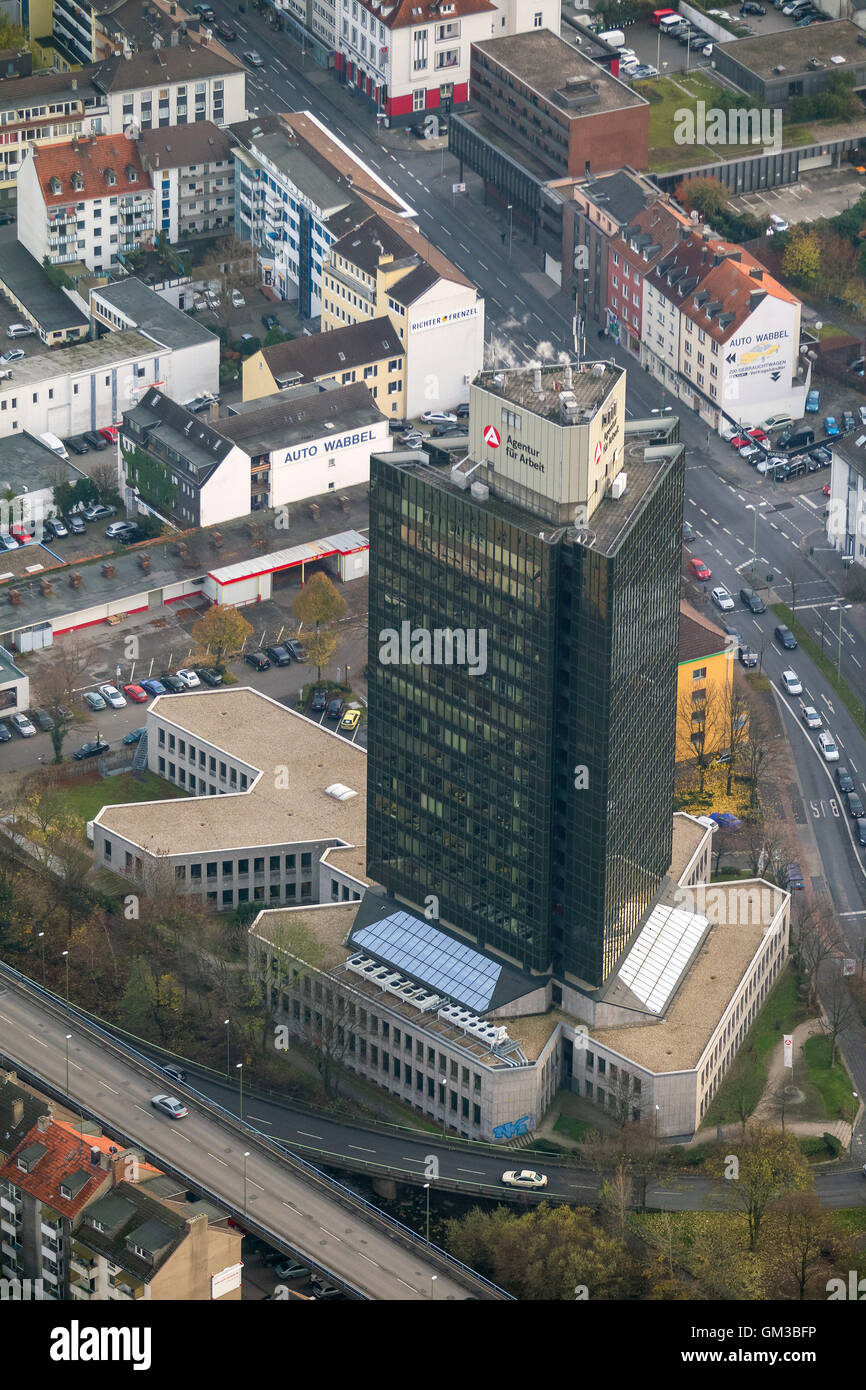 Luftaufnahme, Arbeitsamt Hagen, Behörden Struktur, Agentur, Luftaufnahme von Hagen, Ruhrgebiet, Nord-Rhein-Westphlia, Stockfoto