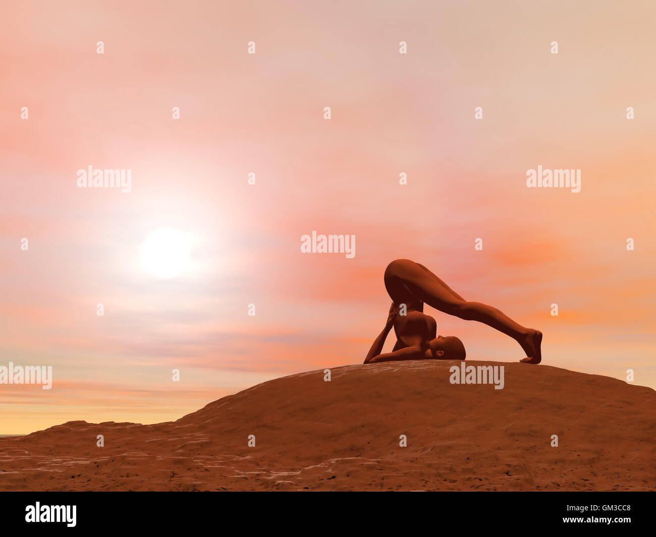 Pflug-pose, Halasana - 3D render Stockfoto