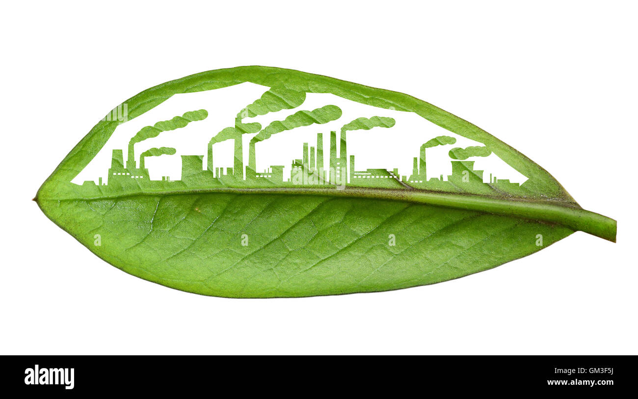 Industriestadt, schneiden Sie die Blätter der Pflanzen, isoliert auf weiß Stockfoto