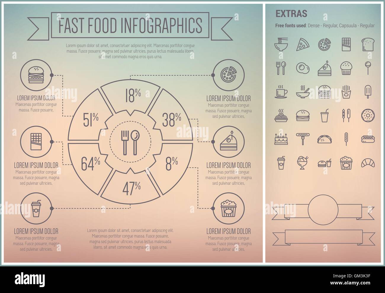 Fast-Food Linie Entwurfsvorlage Infografik Stock Vektor