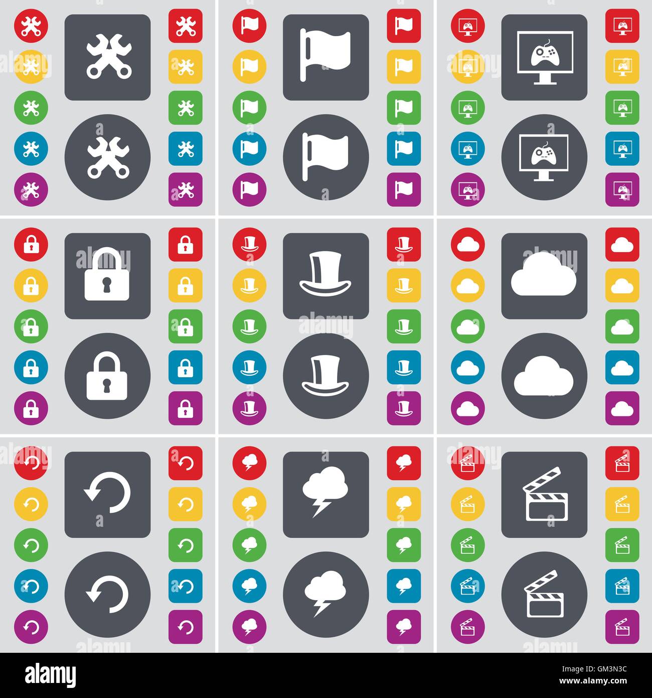 Schlüssel, Flagge, Monitor, Lock, Seide hat, Cloud, Laden, Cloud, 1880 Symbol. Eine große Auswahl an flache, farbige Schaltflächen für Ihre Konstruktion. Vektor Stock Vektor
