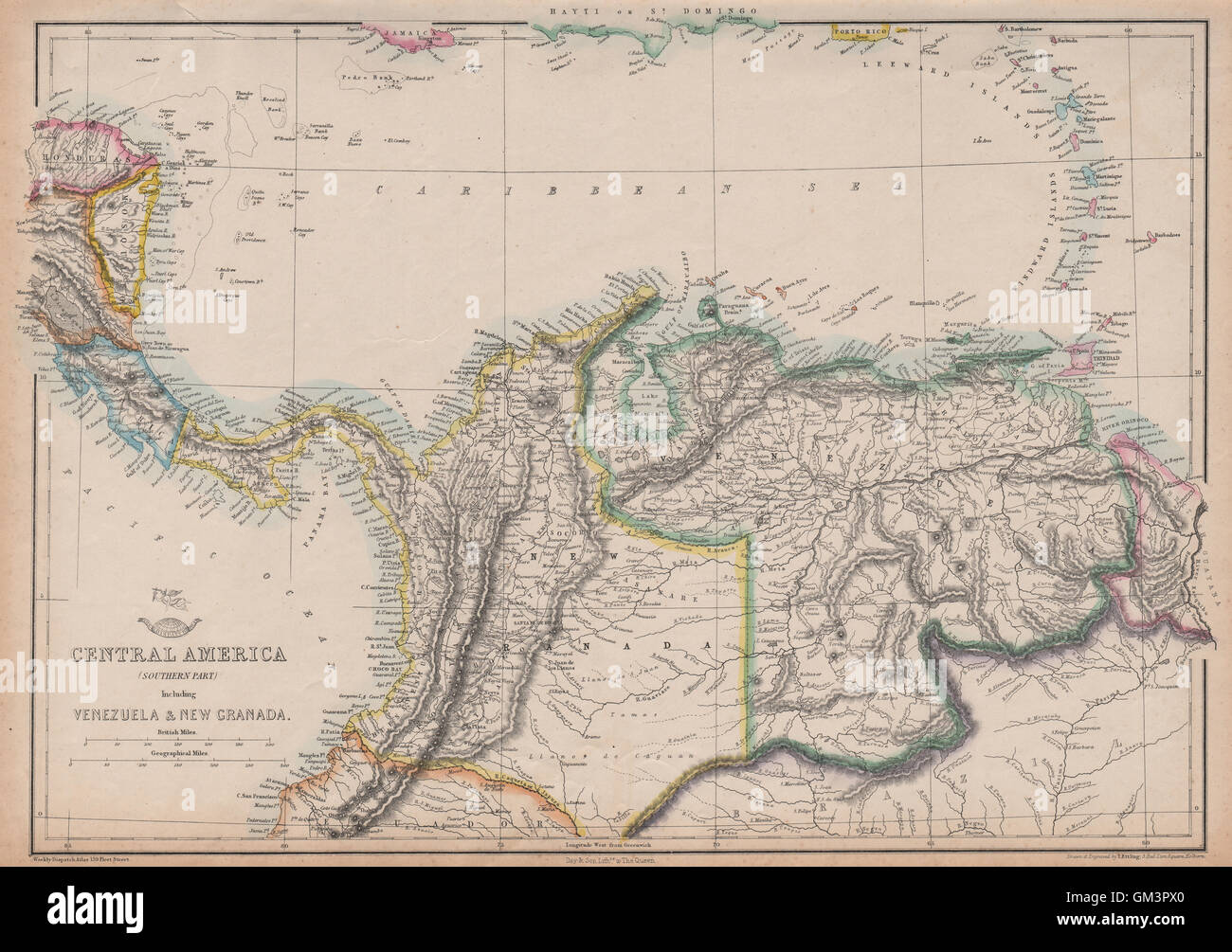 SÜDLICHEN MITTELAMERIKA. Mosquito Neugranada Venezuela. ETTLING, 1863-Karte Stockfoto