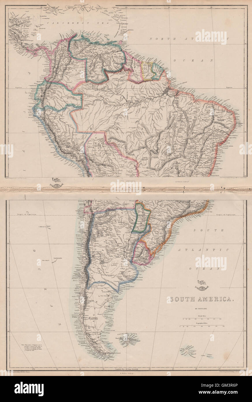 "Südamerika". La Plata Bolivien w / littoral neu-Granada. ETTLING, 1863-Karte Stockfoto