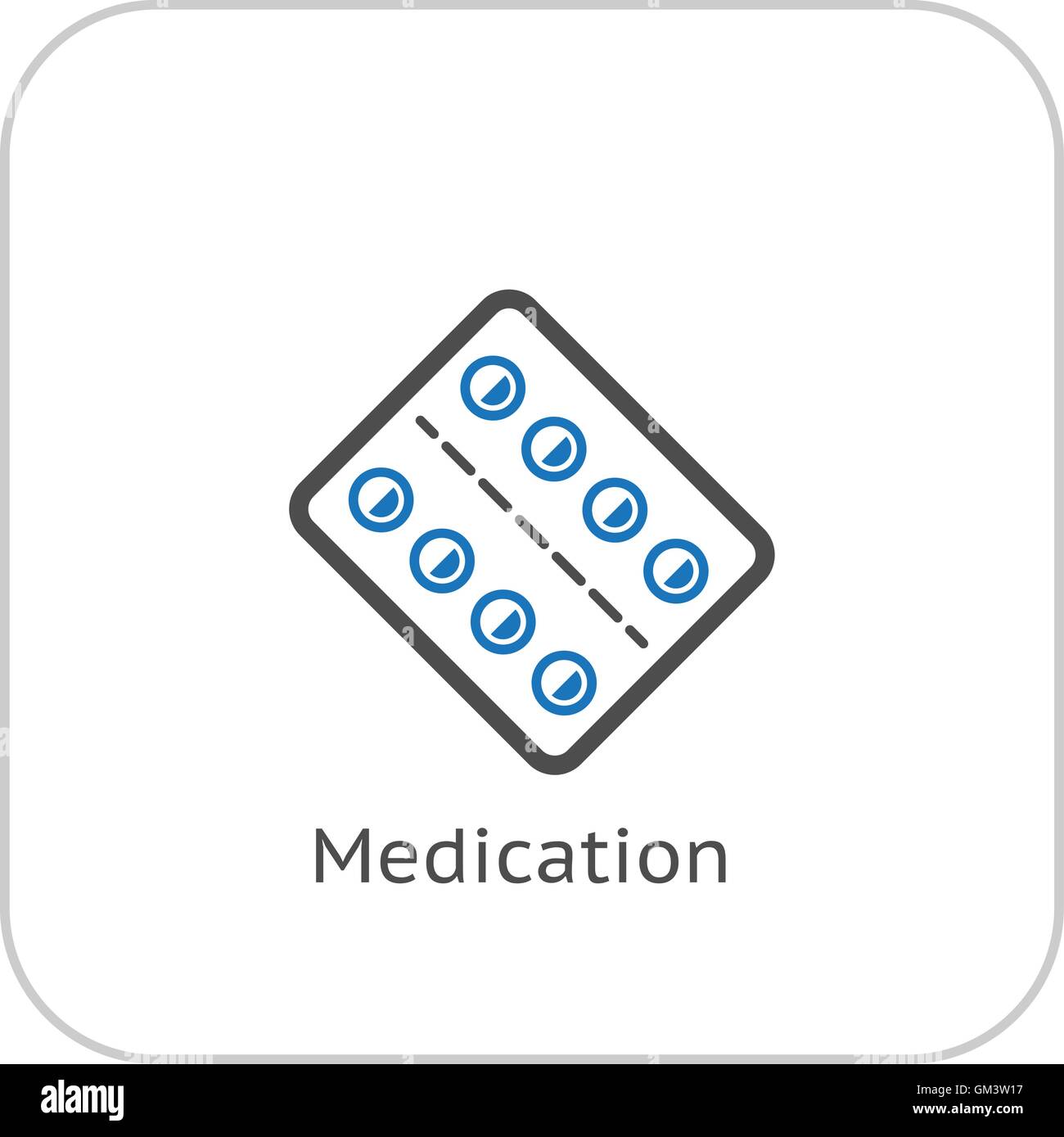 Medikamente und medizinische Versorgung-Symbol. Flaches Design. Stock Vektor
