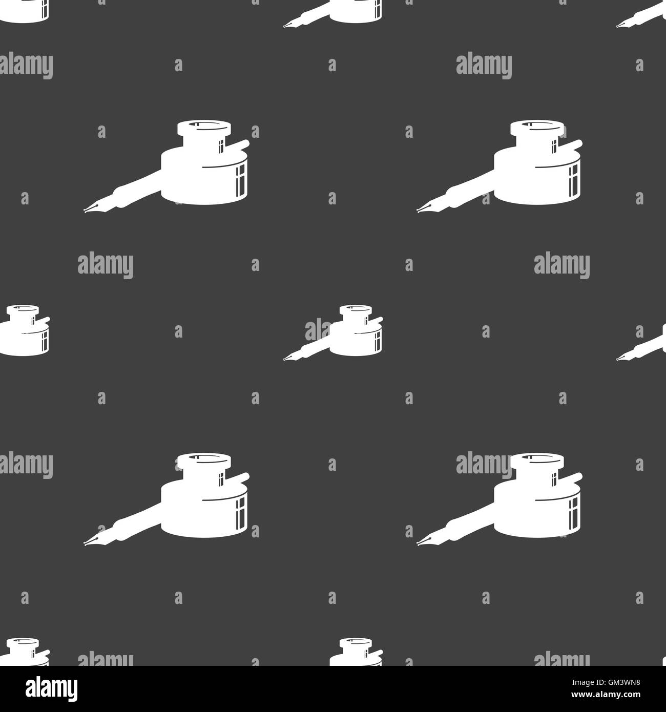 Feder und Tinte Symbol Zeichen. Nahtlose Muster auf einem grauen Hintergrund. Vektor Stock Vektor