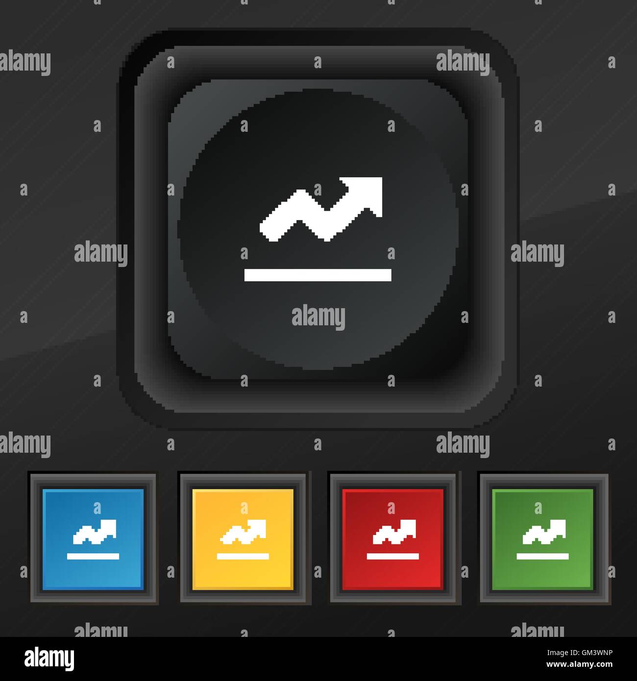 Graph-Diagramm, Diagramm Symbol Symbol. Satz von fünf bunten, stilvolle Knöpfe am schwarzen Textur für Ihr Design. Vektor Stock Vektor