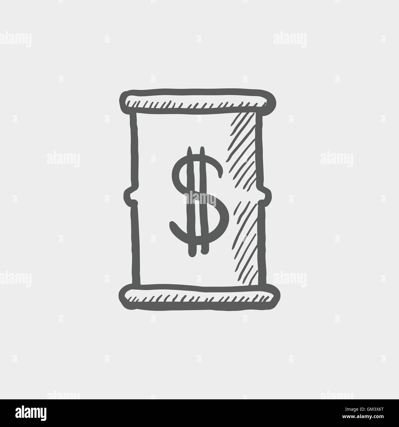 Barrell mit Dollar-Symbol Skizzensymbol Stock Vektor