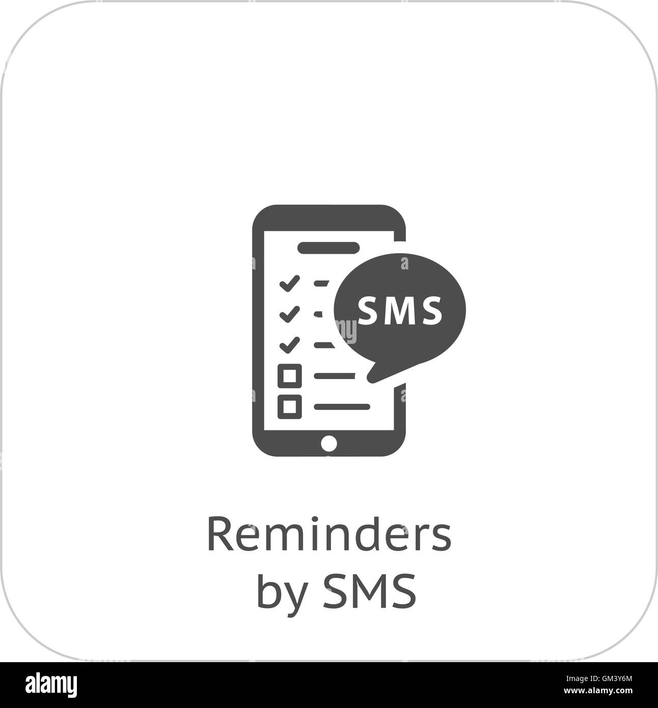 Erinnerungen per SMS und medizinische Leistungen-Symbol. Flaches Design. Stock Vektor