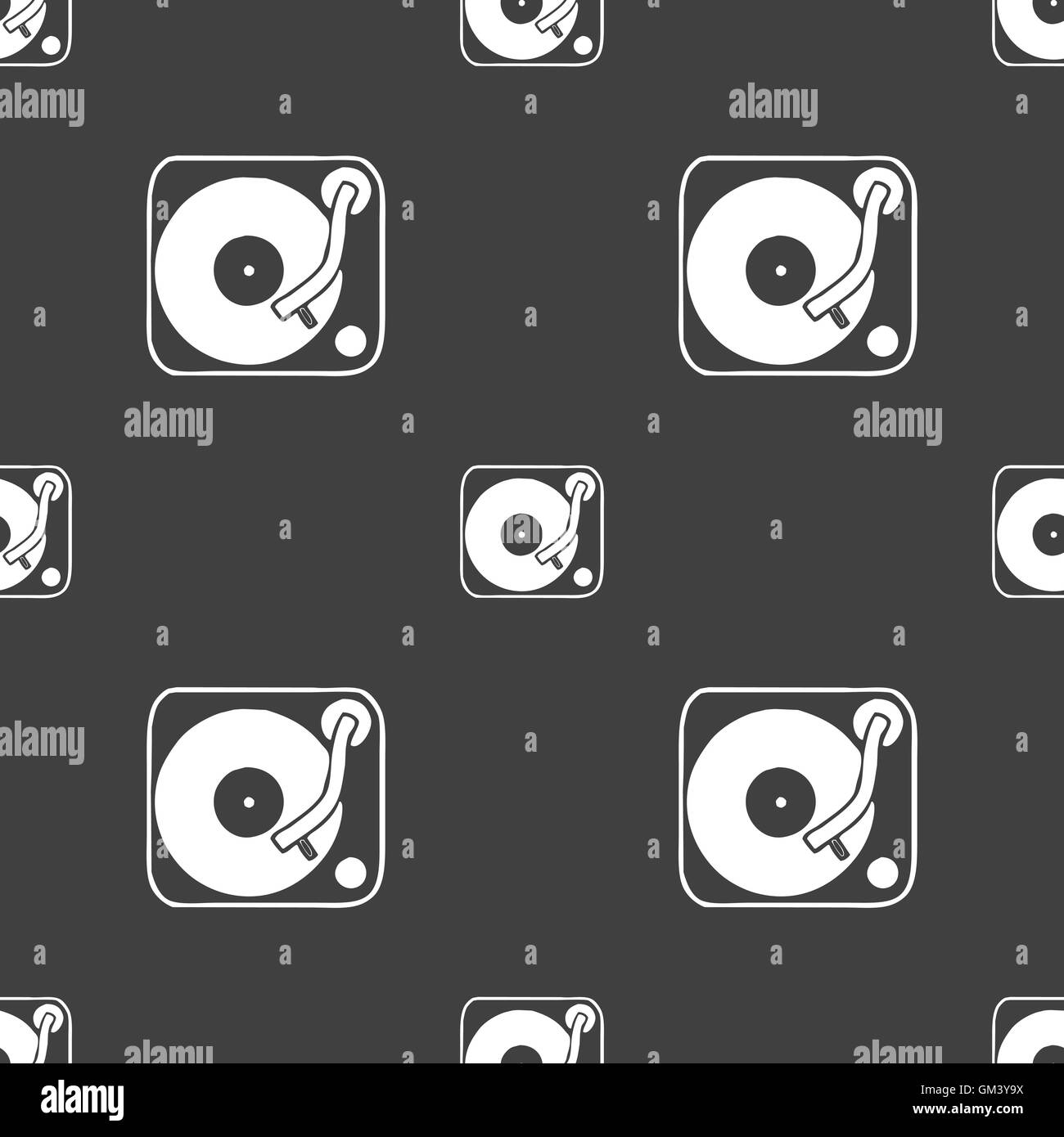 Schallplatten, Vinyl-Symbol Zeichen. Nahtlose Muster auf einem grauen Hintergrund. Vektor Stock Vektor