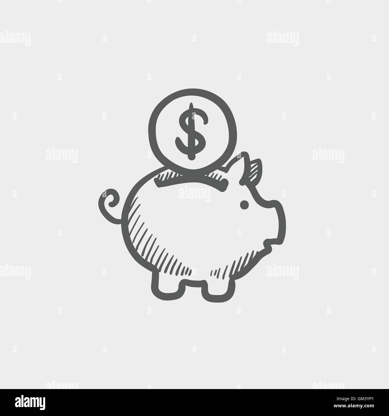 Sparschwein und Dollar Münze Skizzensymbol Stock Vektor