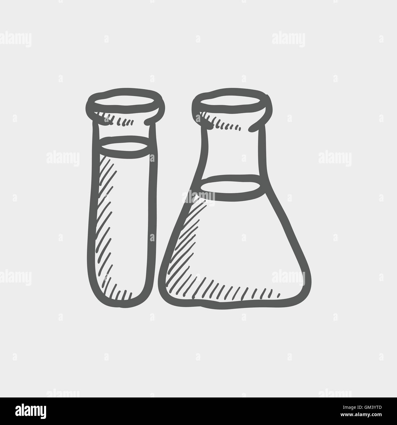 Reagenzglas und Becher Skizzensymbol Stock Vektor