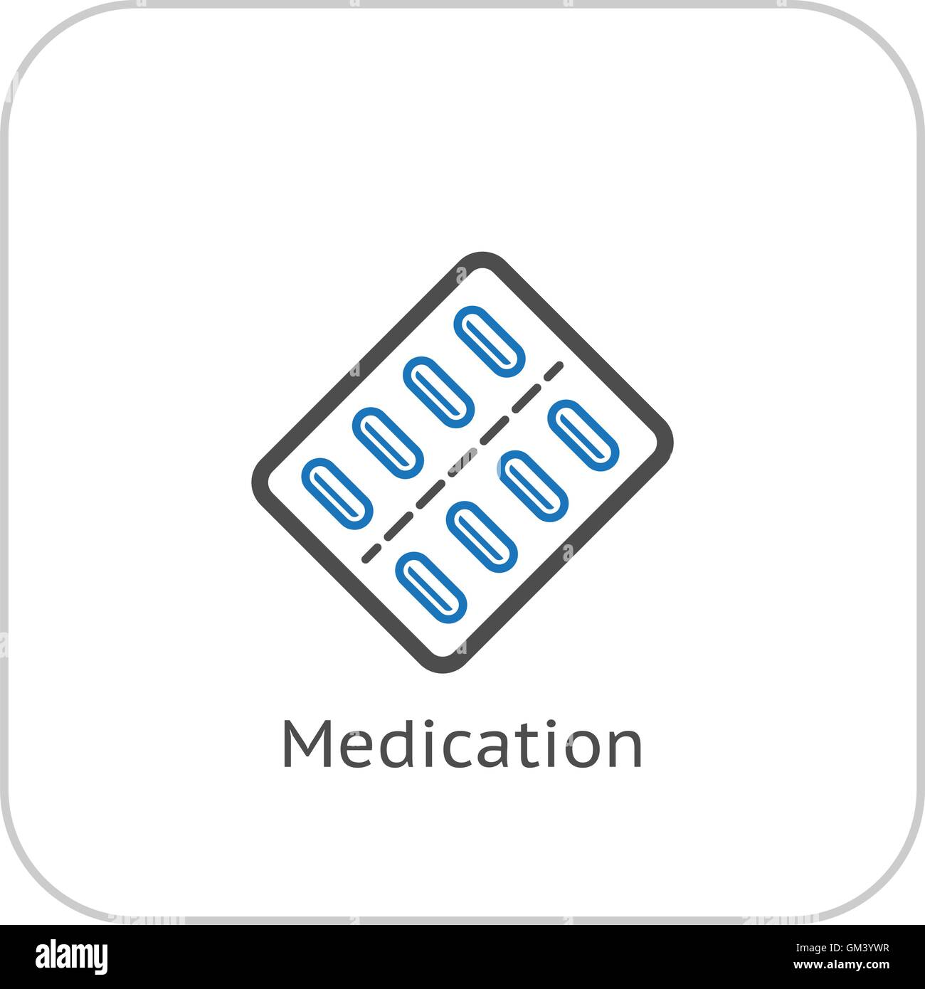 Medikamente und medizinische Versorgung-Symbol. Flaches Design. Stock Vektor