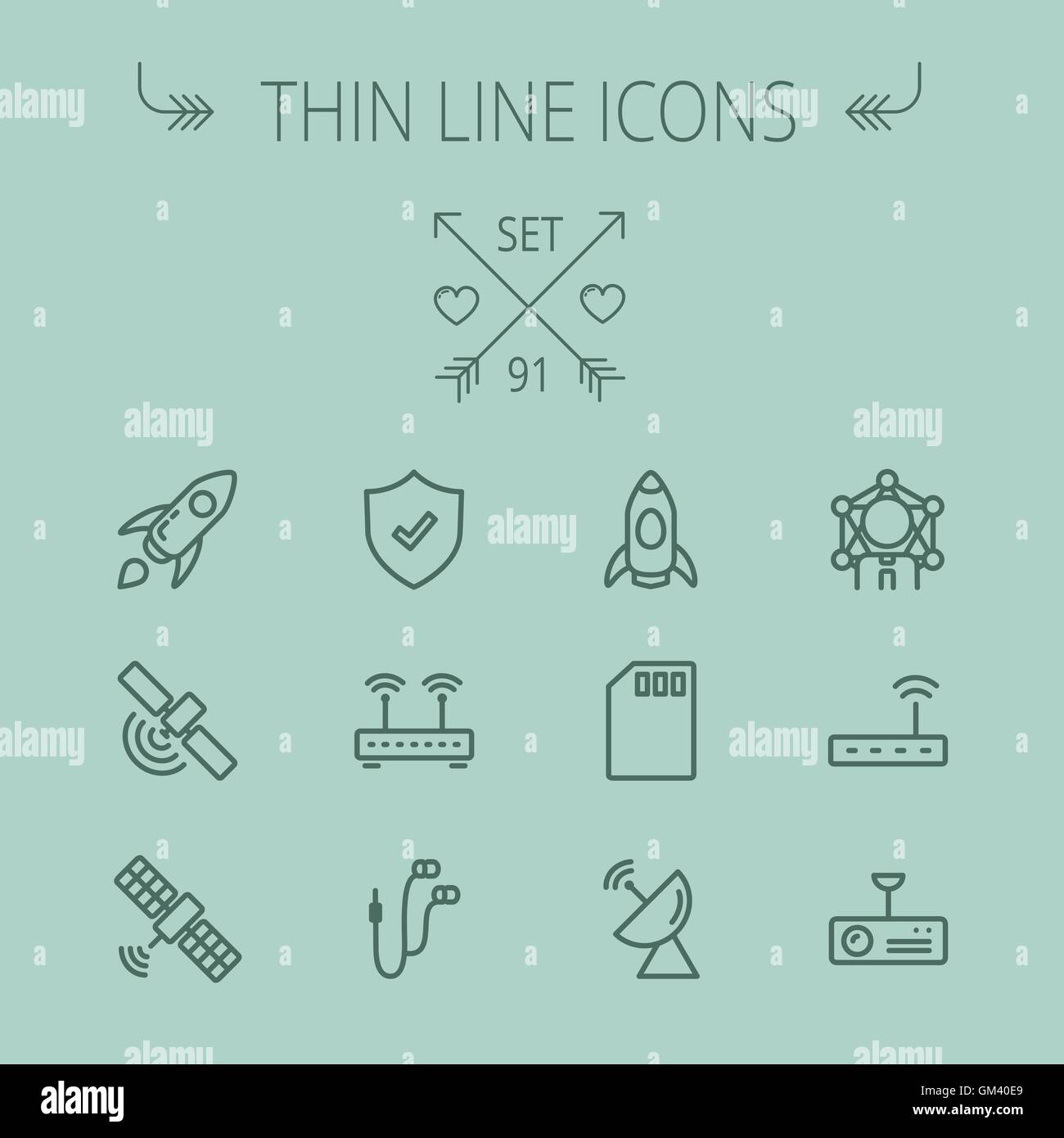 Technologie-dünne Linie-Icon-set Stock Vektor