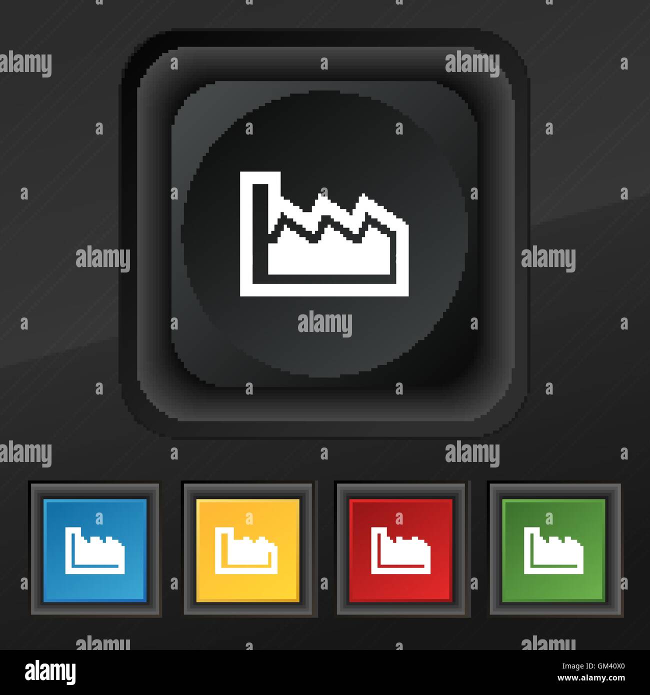Chart-Symbol Symbol. Satz von fünf bunten, stilvolle Knöpfe am schwarzen Textur für Ihr Design. Vektor Stock Vektor