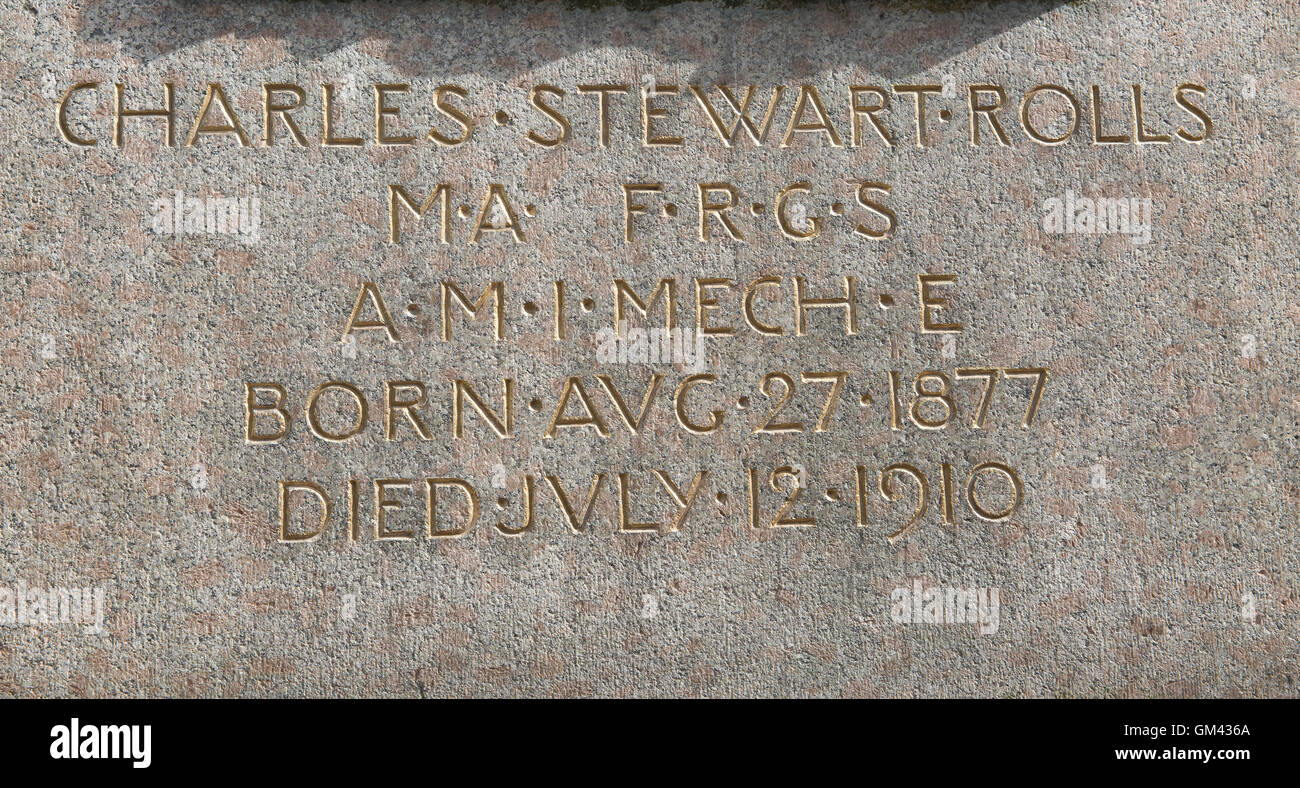 Stein-Denkmal für Charles Stewart Rolls in Monmouth Wales Stockfoto