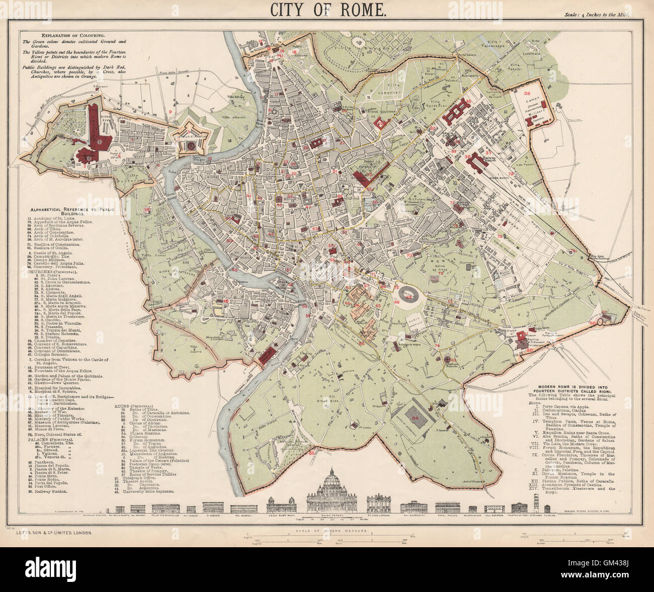 ROM-ROMA. Antike Stadt Karte Stadtplan. Bauprofile. LETTS, 1889 Stockfotografie - Alamy