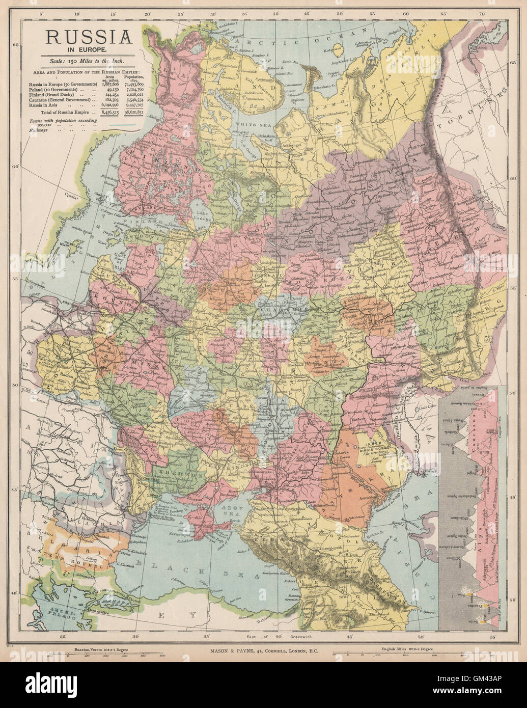 Russland. Ost-Europa. Ukraine Belarus Baltikum Finnland Georgien. LETTS, 1889-Karte Stockfoto