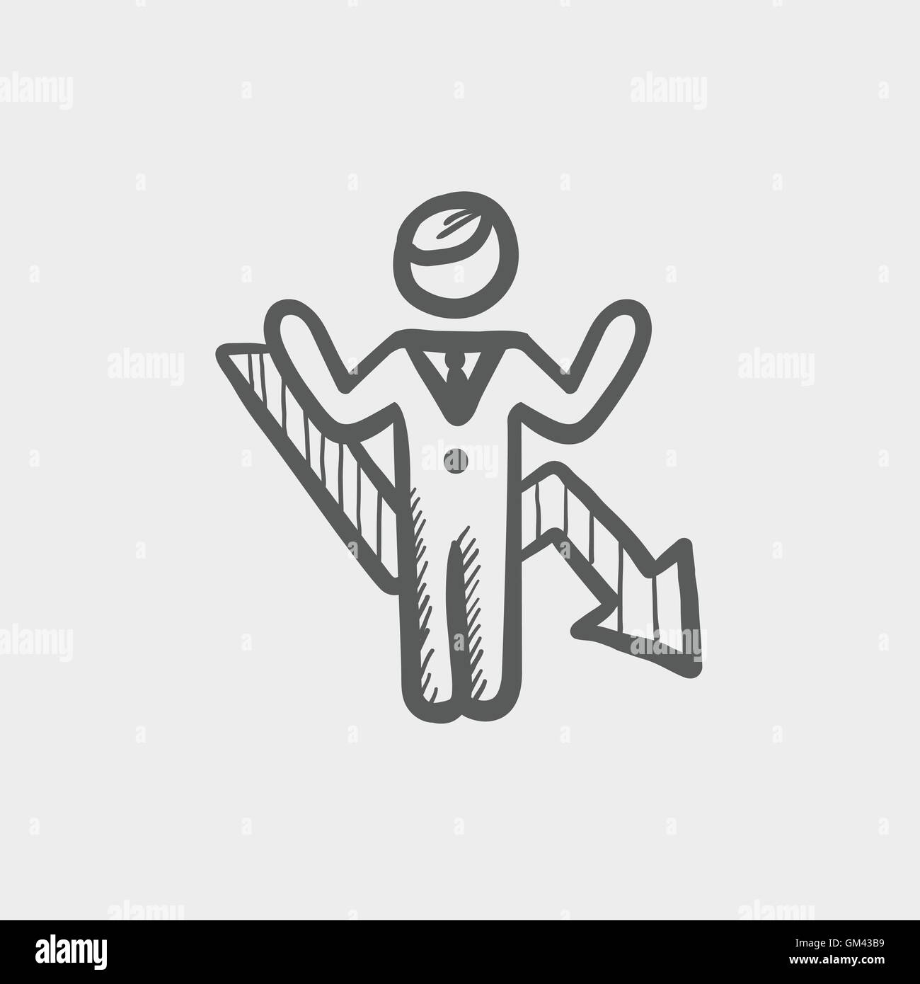 Mann mit Pfeil nach unten Skizzensymbol Stock Vektor