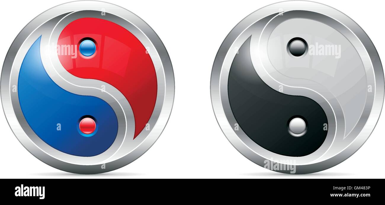 Metallische Yin Yang Symbol Design mit Farbe Alternative als 3d geformte Stock Vektor