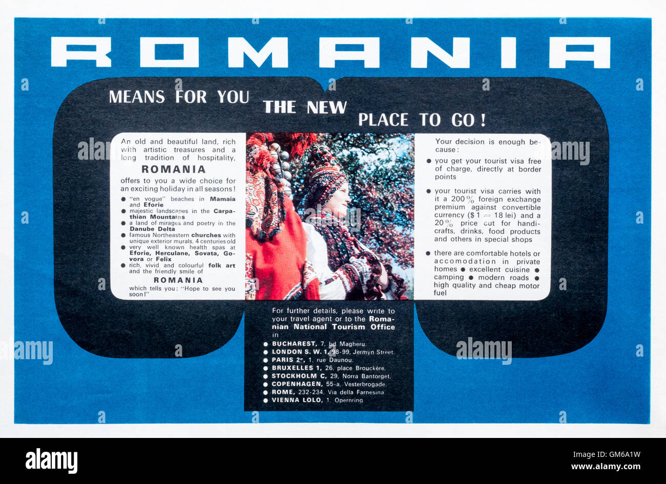 Eine der 1960er Jahre Magazin Werbung für Urlaub in Rumänien. Stockfoto