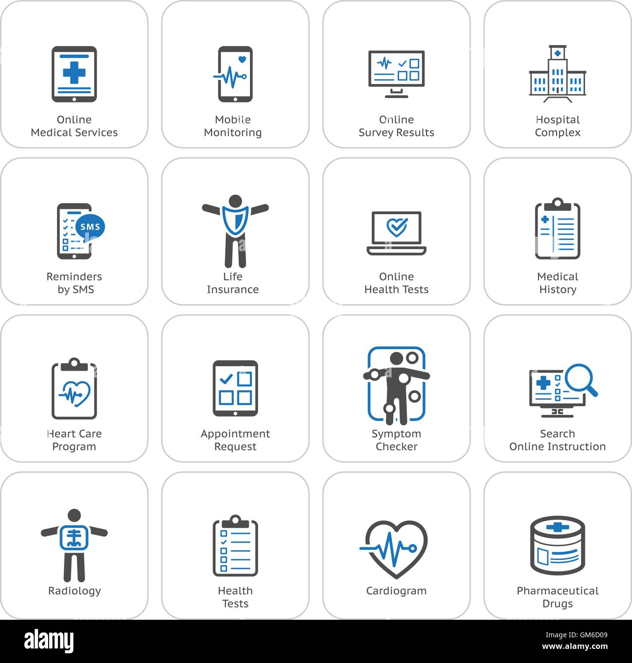 Medizinische & Gesundheitsversorgung Icons Set. Flaches Design. Stock Vektor