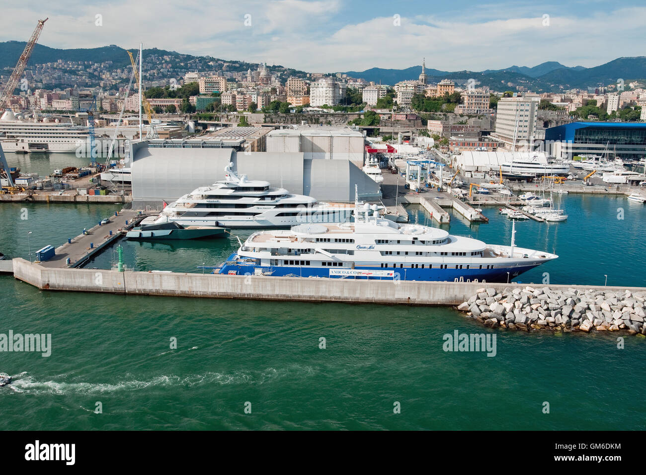 Superyachten der Amico Werft, Hafen von Genua, Italien Stockfoto