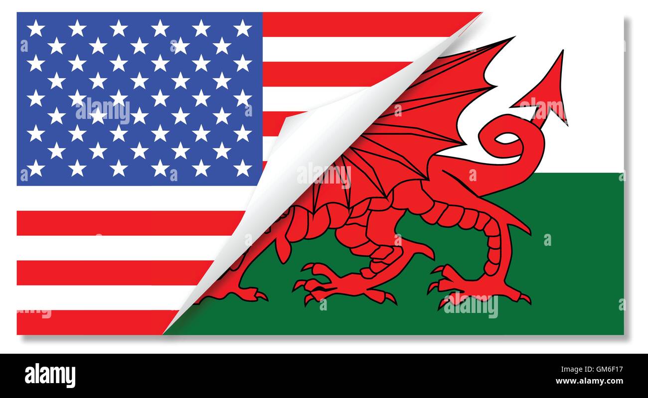 Vereinigte Staaten von Amerika und walisische Flags kombiniert Stock Vektor