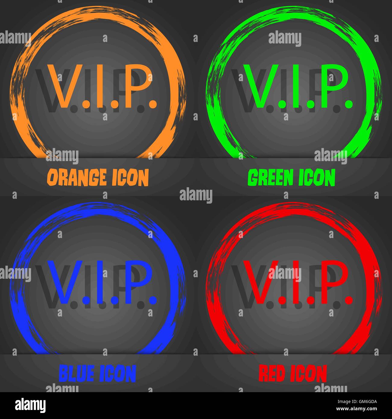 Vip-zeichen Symbol. Mitgliedschaft Symbol. Sehr wichtige Person. Modernen Stil. In den Orange, Grün, Blau, Rot Design. Vektor Stock Vektor