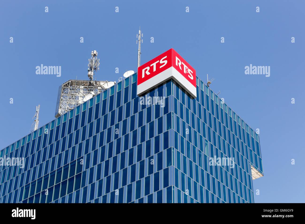 RTS-Gebäude in Genf Stockfoto