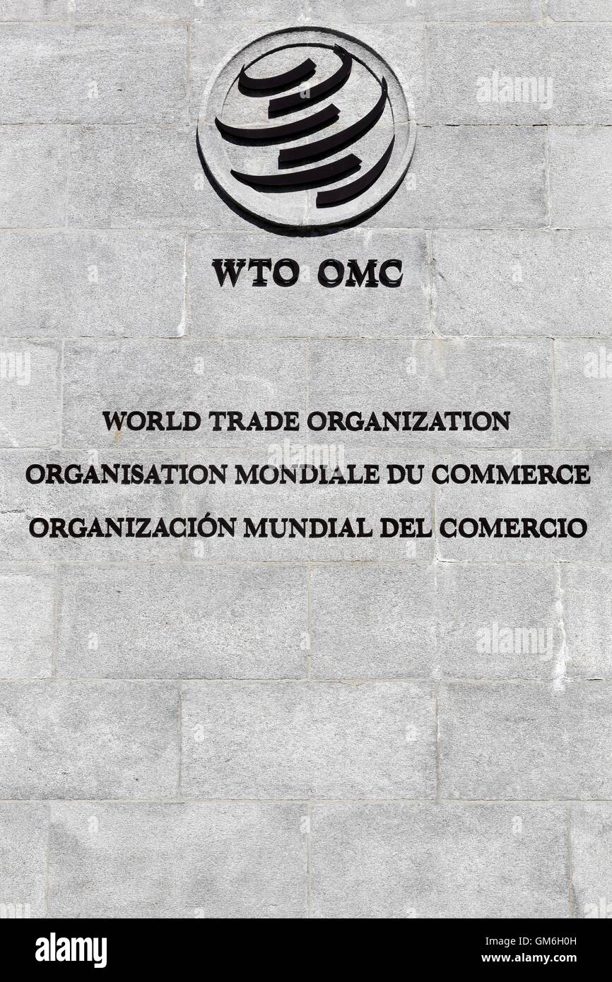 Die World Trade Organization-Zeichen an der Wand Stockfoto