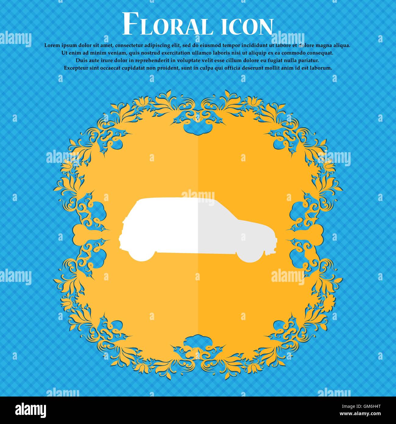 Jeep. Flache Blütenmuster auf blauem abstrakten Hintergrund mit Platz für Ihren Text. Vektor Stock Vektor