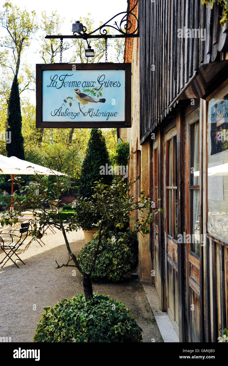 Les Près d'Eugénie Restaurant La Ferme Aux Grives, Eugénie-Les-Bains, Frankreich Stockfoto