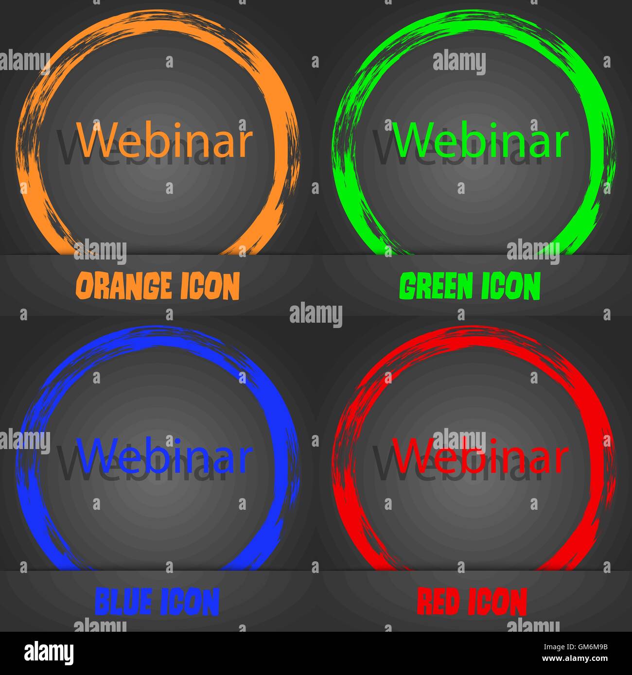 Webinar-Web-Kamera-Schild-Symbol. Online-Web-Studie-Symbol. Moderne stilvolle. In orange, grün, blau, rot-Design. Vektor Stock Vektor